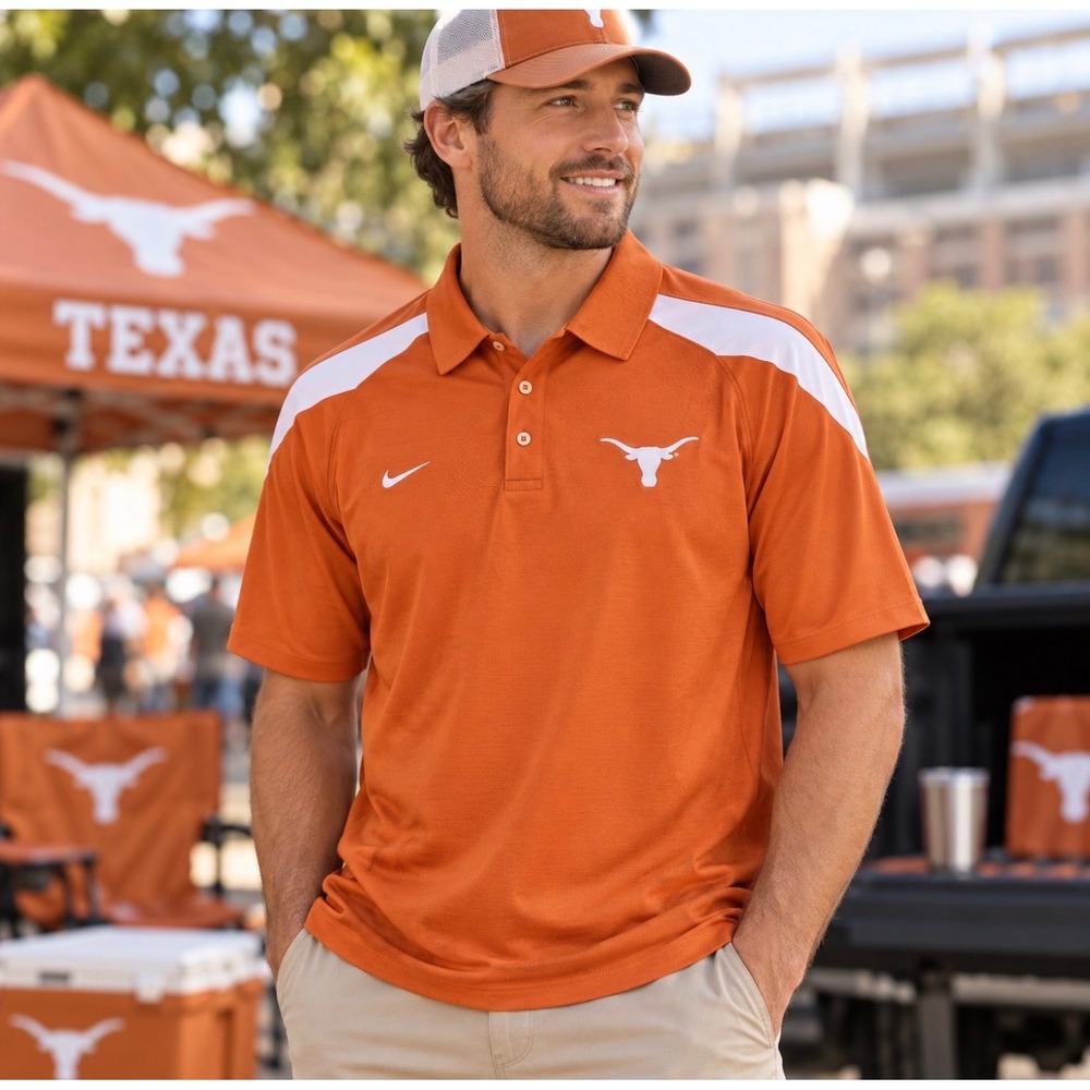 Nike Texas Longhorns UT Polo Mens L Orange White NCAA Authentic Team Apparel